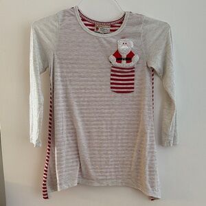 Poof! Santa Long Sleeve Shirt - Gray and Red girls size large